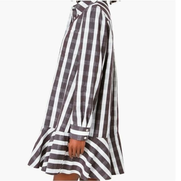 Tuckernuck Check Callahan Espresso Linen Cotton Plaid Dress Fall Farm GUC Large - Picture 7 of 8